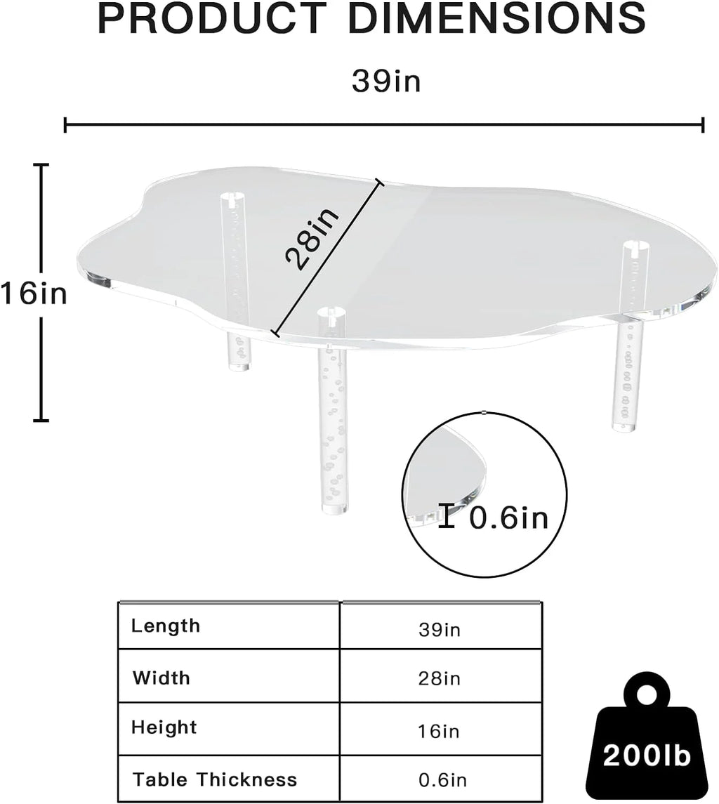 Acrylic Cloud Shape Coffee Table 39"x28"x16" Clear Irregular Coffee Table V33183