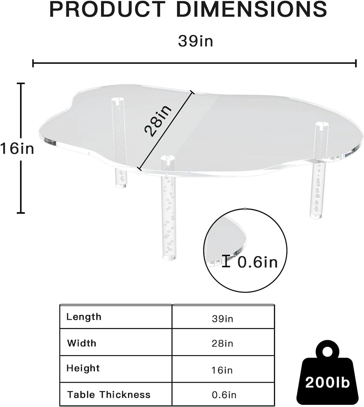 Acrylic Cloud Shape Coffee Table 39"x28"x16" Clear Irregular Coffee Table V33183