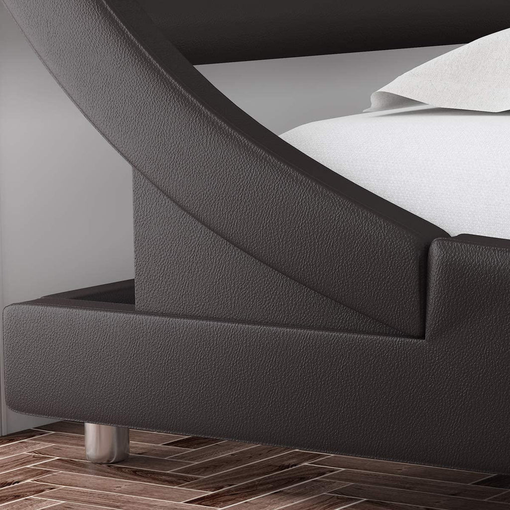 King Size Dark Brown Faux Leather Platform Bed Frame with Adjustable Headboard S10875