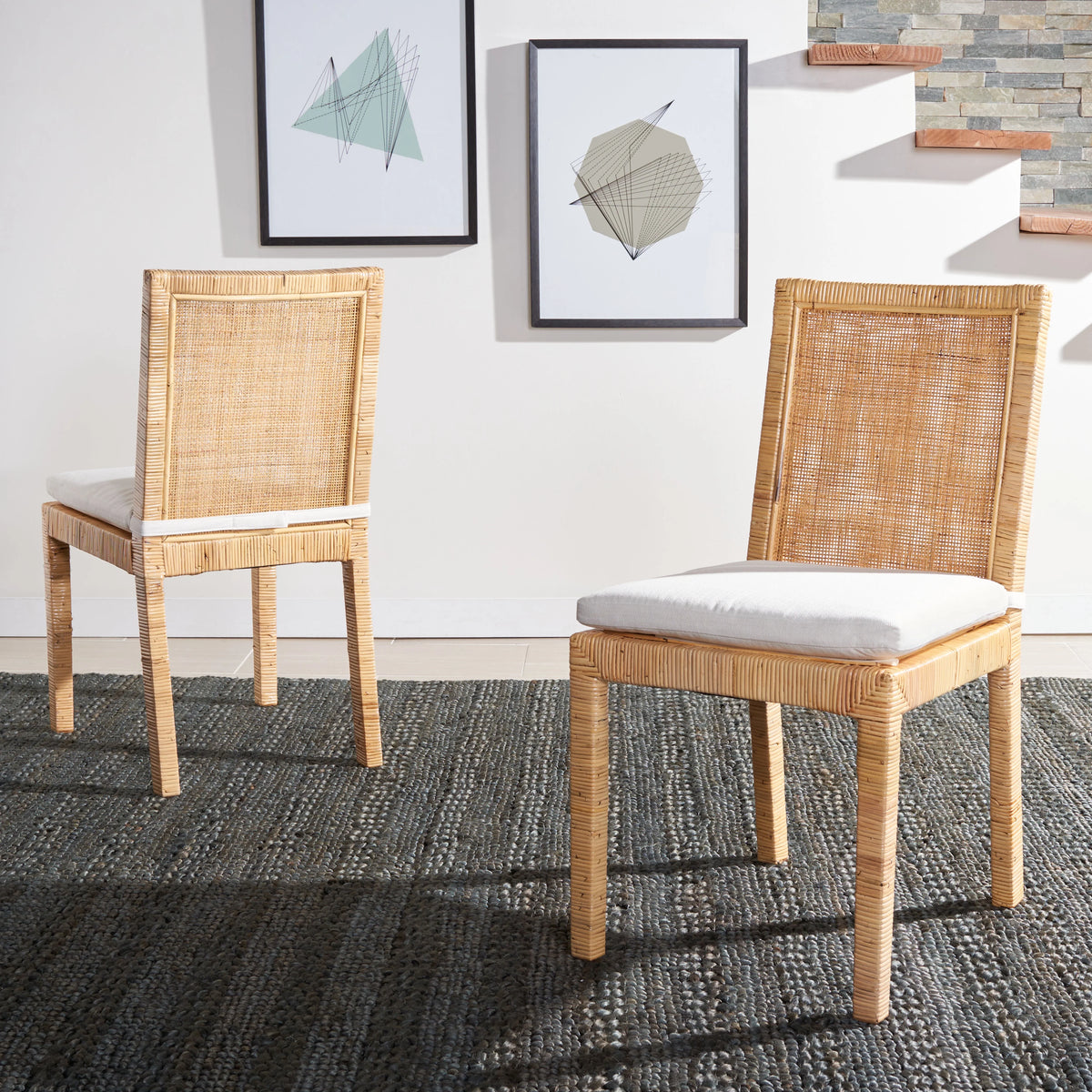 Cane Dining Chair with Cushion, Set of 2 O5073