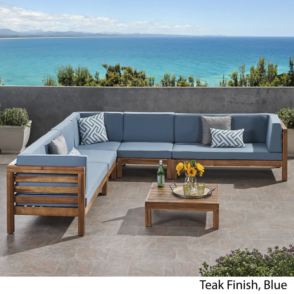 Acacia Wood 7 Seater Sectional Sofa with Cushions Q299