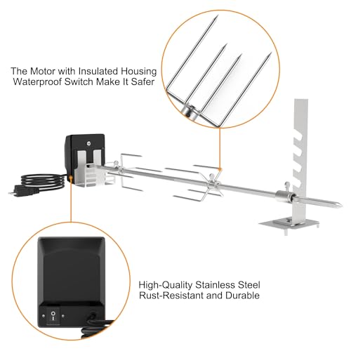 BBQ Rotisserie Grill Kit with 120V 4W Motor, 28" Spit Rod, 2 x 4 Forks I165166