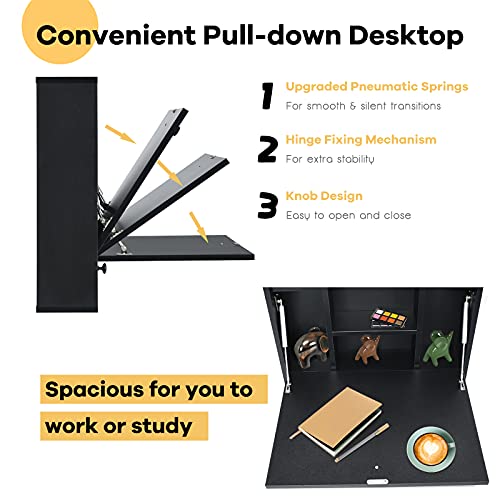 White Wall Mounted Desk with Storage Drawer and Shelves W540927
