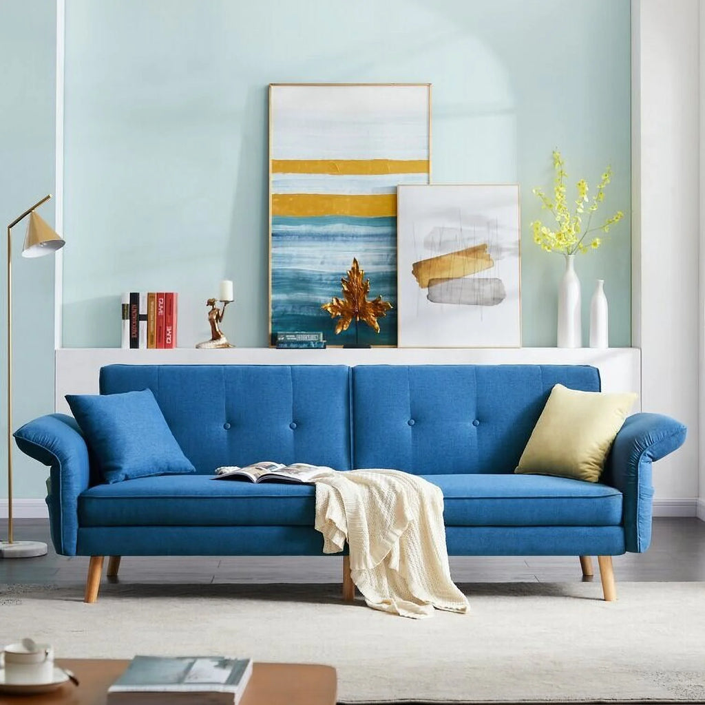 Convertible Futon Sofa Bed with Adjustable Armrest/Backrest Blue Y373