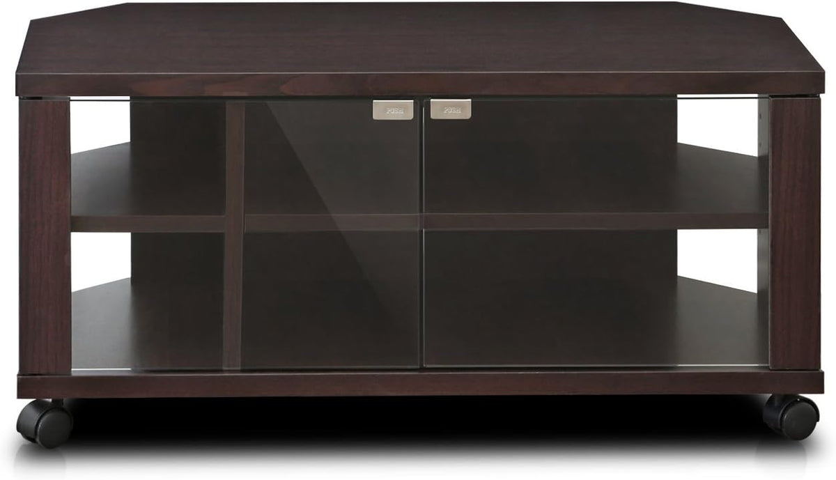 Espresso TV Stand with Double Glass Doors Q5898