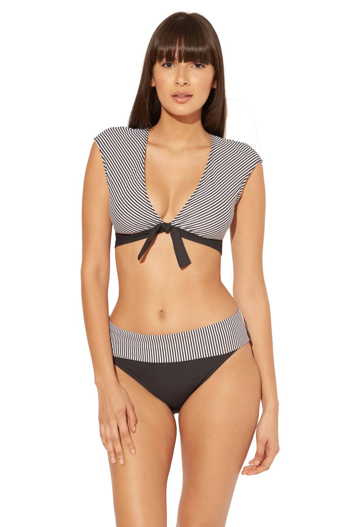 Black Tie Front Cap Sleeve Swim Top K496253