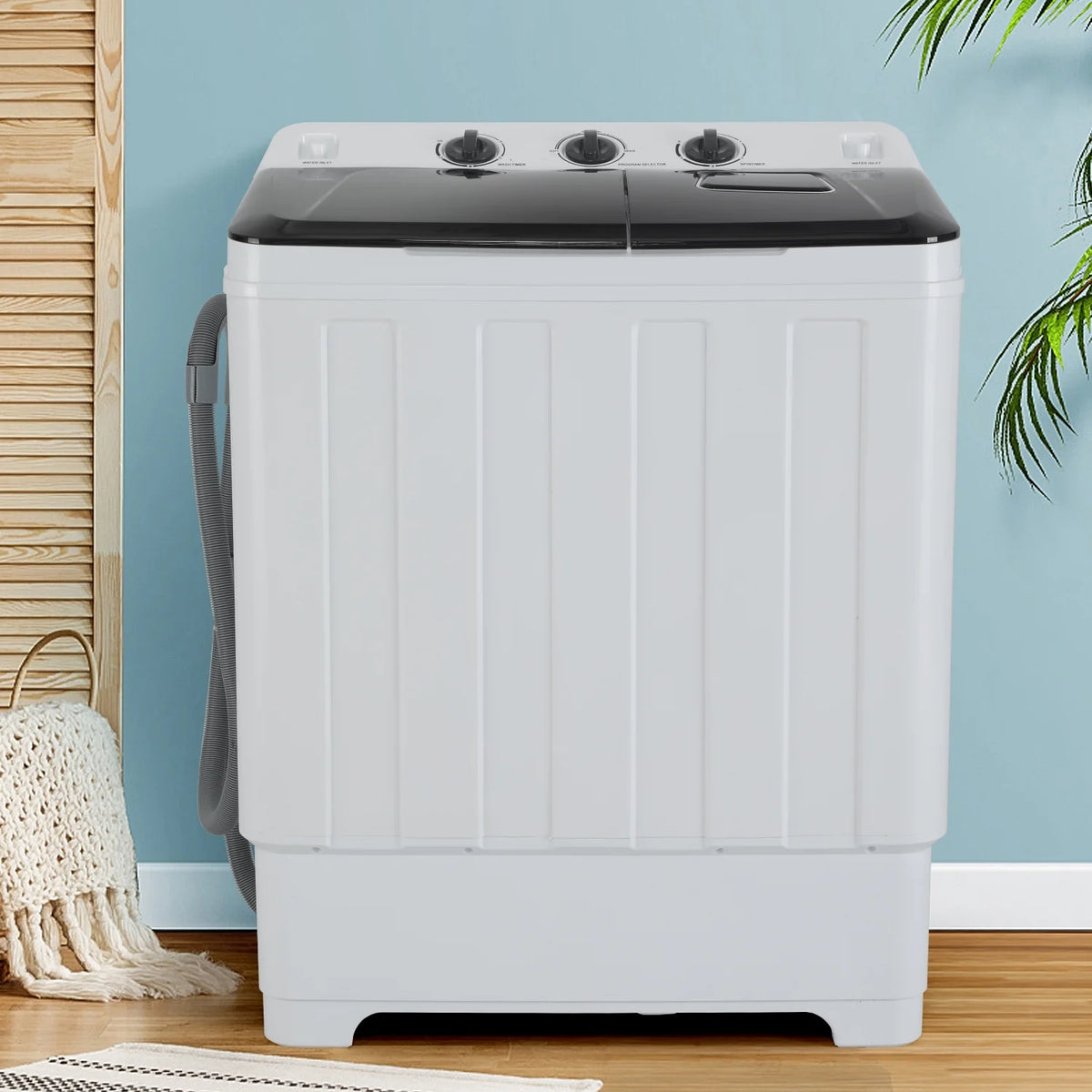 Portable 30LBS Twin Tub Mini Compact Laundry Washer Spinner Combo White Gray D674