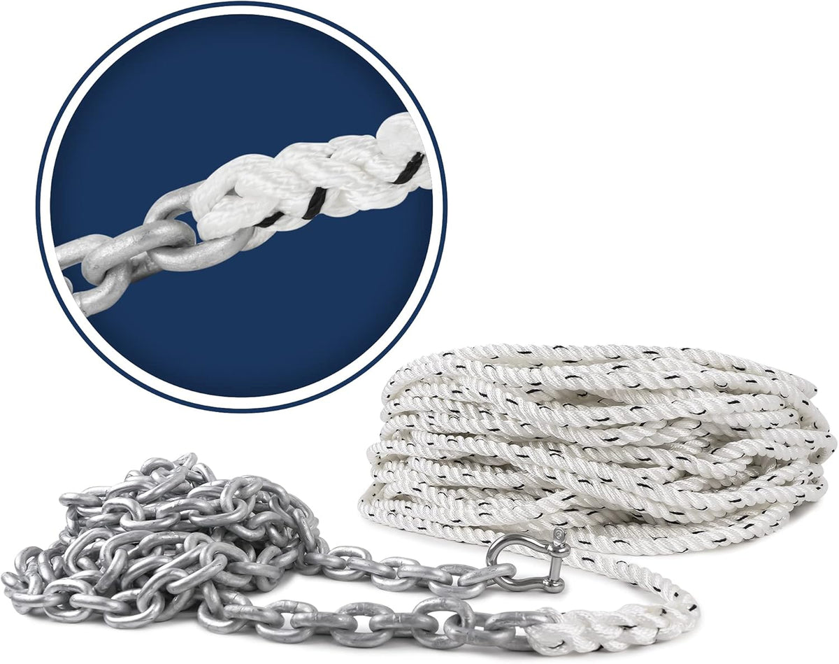 Nylon 3 Strand Anchor Rode with Galvanized Steel Chain and Stainless Steel Shackle B423976