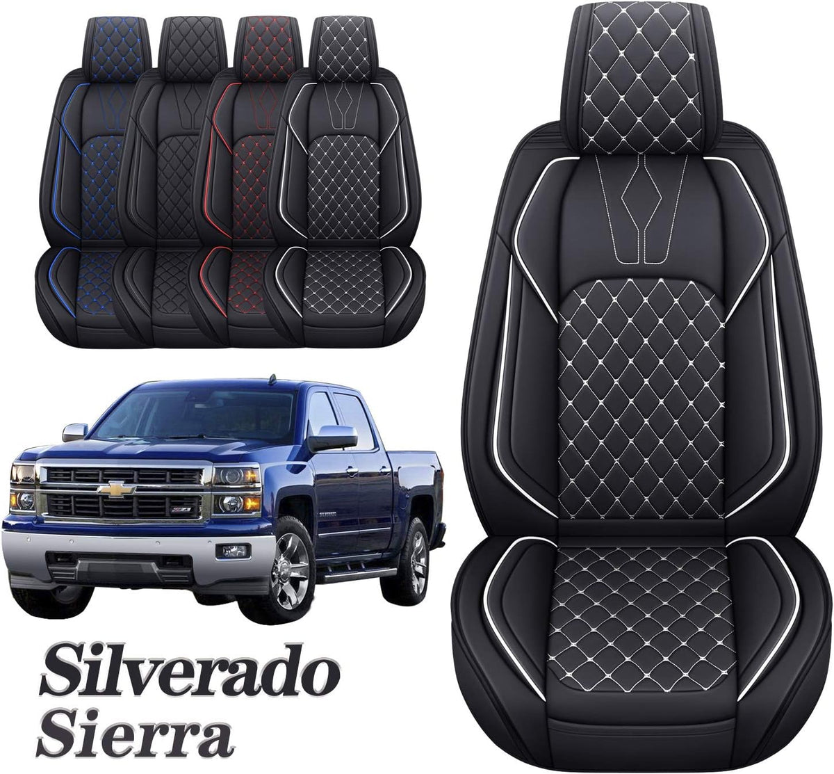 Car Seat Covers Front Set Waterproof Leather Black and White O5078