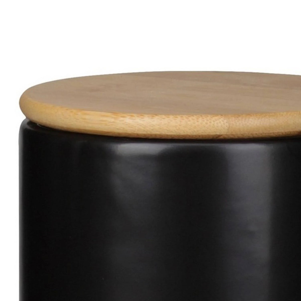 Dual Tone Round Ceramic Canister with Wooden Lid, Set of 2 M636821