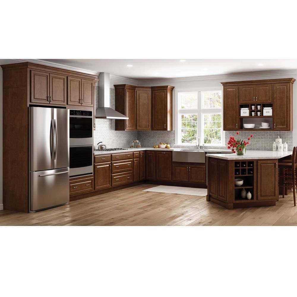 Cognac Red Above Refrigerator Deep Wall Bridge Kitchen Cabinet W921280