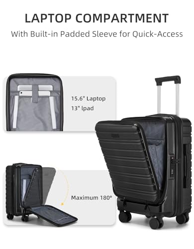 Black 20 Inch Expandable Hardside Carry On Luggage with Spinner Wheels G8363