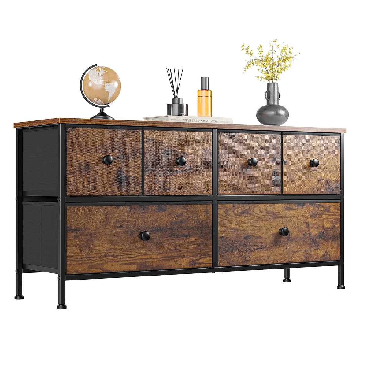 Black 8 Drawer Fabric Dresser TV Stand P54692