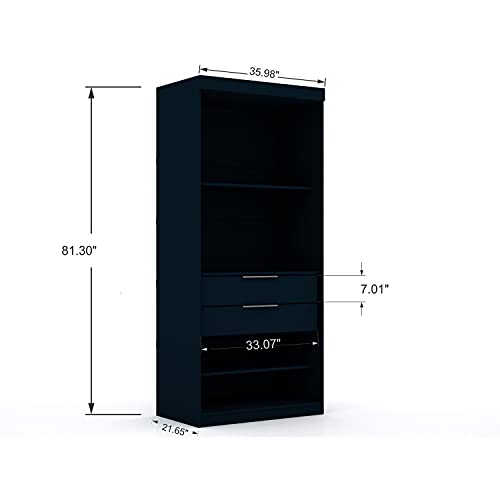 White 2 Piece Corner Wardrobe Closet with Drawers and Hanging Rods I214