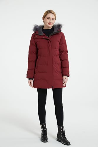 Women's Long Quilted Winter Coat Puffer Jacket with Faux Fur Hood B747804
