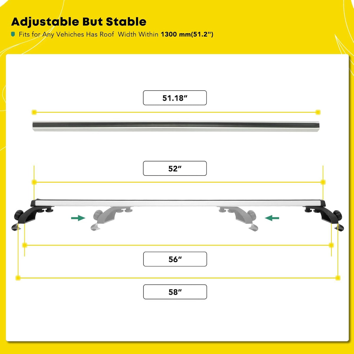 52" Aluminum Roof Rack Cross Bars with Mounting Clamps I368