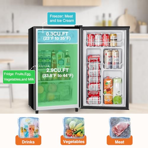 3.2 Cu.Ft Mini Fridge with Freezer Single Door Adjustable Thermostat Compact Fridge (Black) W122