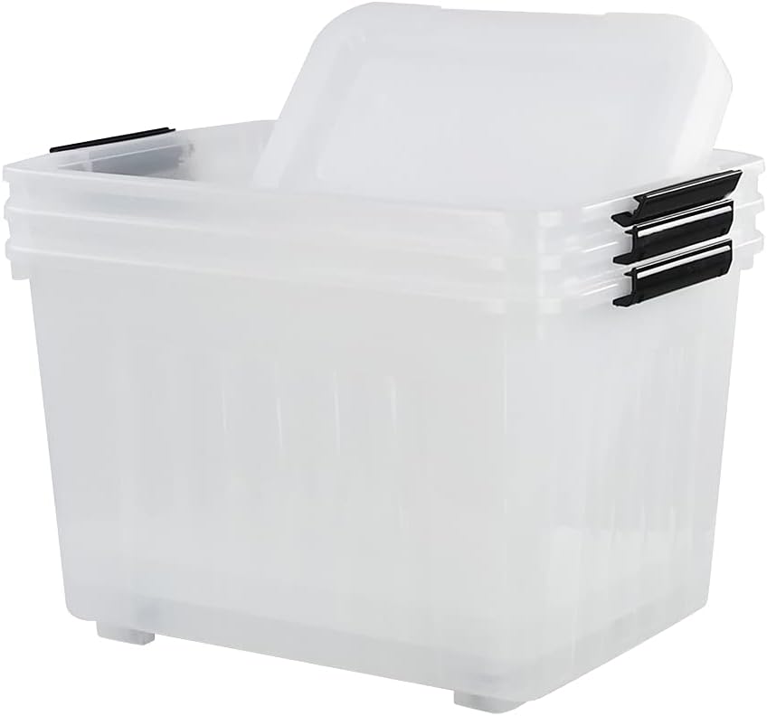 70 L Clear Plastic Storage Bin with Wheels, 3 Packs S285083