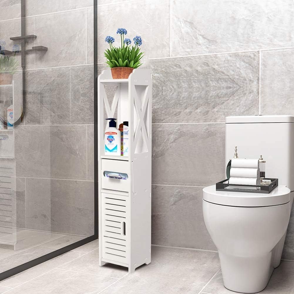 White Bathroom Floor Cabinet Storage Organizer, 31.5 x 6.1 x 5.9 inch R173