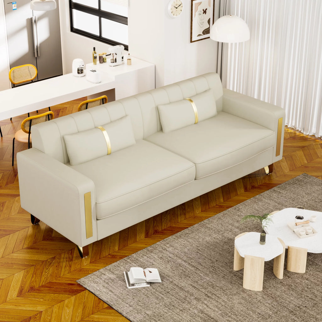 Velvet Upholstered Sofa with Pillows Gold Metal Legs U889