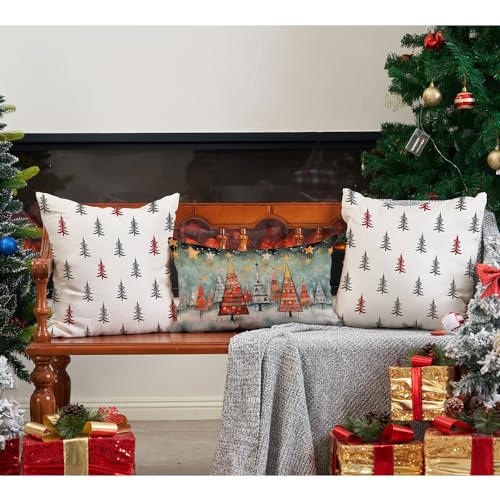 Christmas Tree White 18x18 inch Set of 2 Throw Pillow Covers I2943