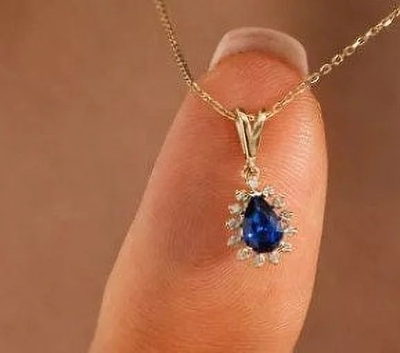 Teardrop Blue Sapphire Sterling Silver Necklace J75389