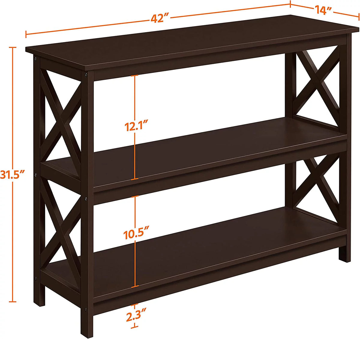 Espresso 3-Tier Console Table with Storage Shelves N49989