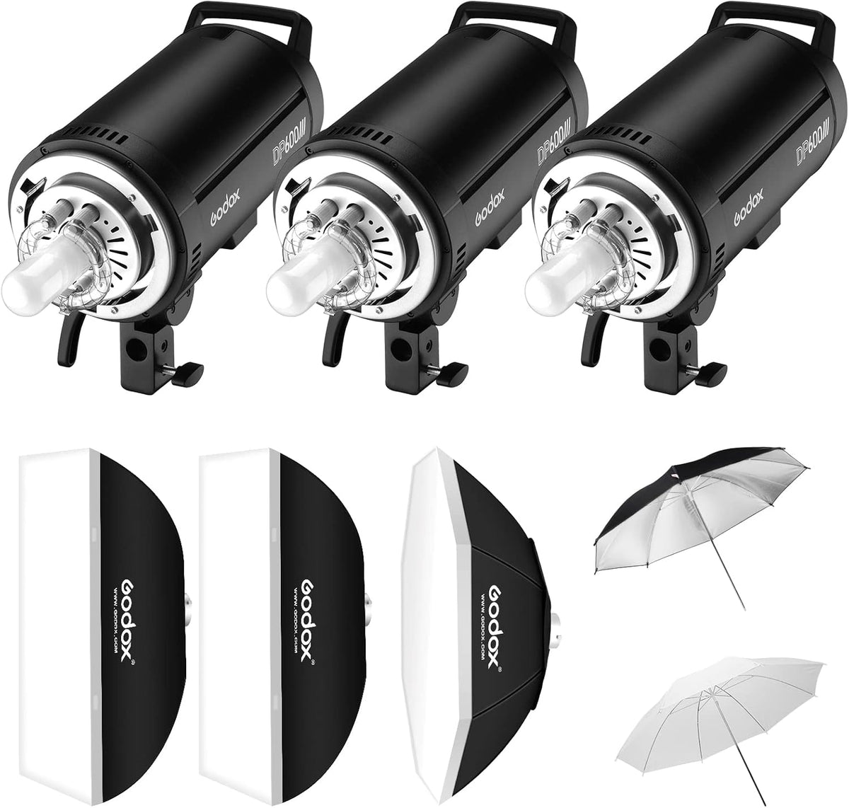 3Pack 1800Ws Bowens Mount Studio Flash Strobe Monolight Kit with Softbox, Umbrella, Barndoor M7433