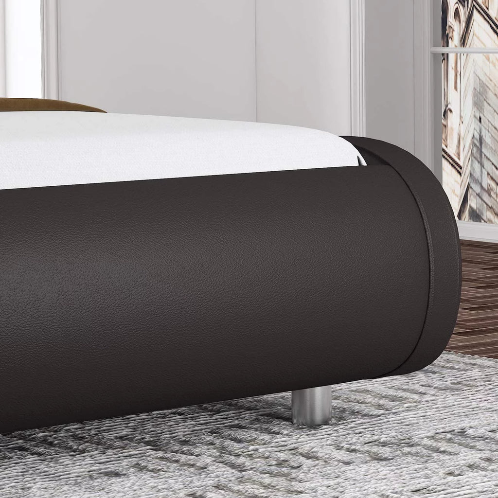King Size Dark Brown Faux Leather Platform Bed Frame with Adjustable Headboard S10875