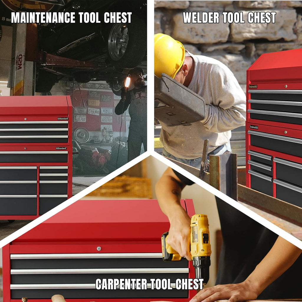 Black/Red 41-Inch 11 Drawers Heavy-Duty Steel Tool Chest and Cabinet S458