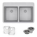 Pewter Topmount Composite Granite Kitchen Sink with Two Grids and Strainer and Flange F897