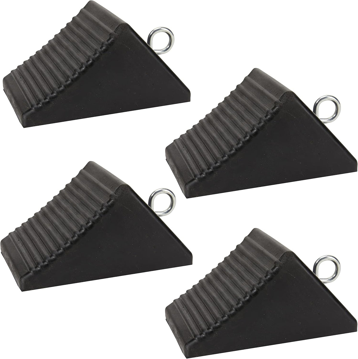 Set of 4 Heavy Duty Nylon Rubber Wheel Chocks with Tie Off Eyebolts C554165
