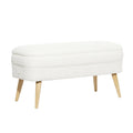 White Polyester Boucle Upholstered Storage Bench with Wood Legs O78345
