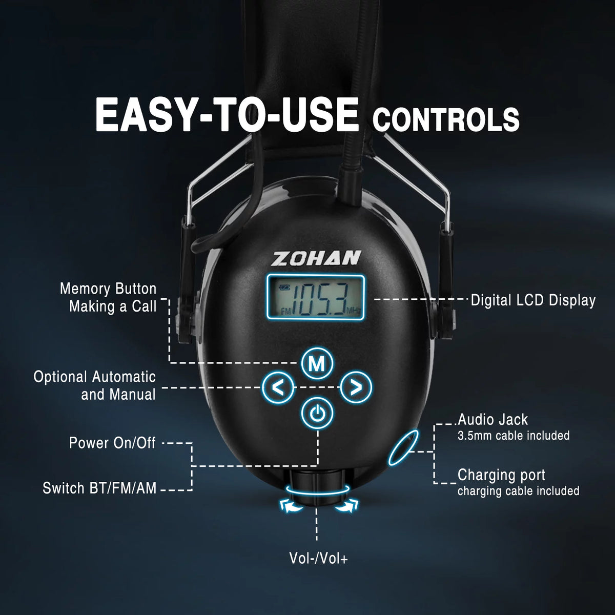 Bluetooth 5.0 AM FM Radio Headphones with Digital Display R21964