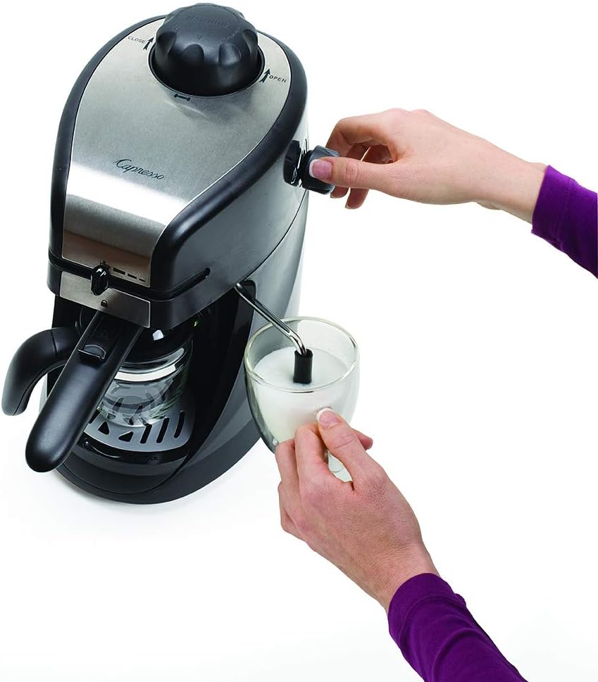 Stainless Steel/Black 4-Cup Espresso and Cappuccino Machine F12486