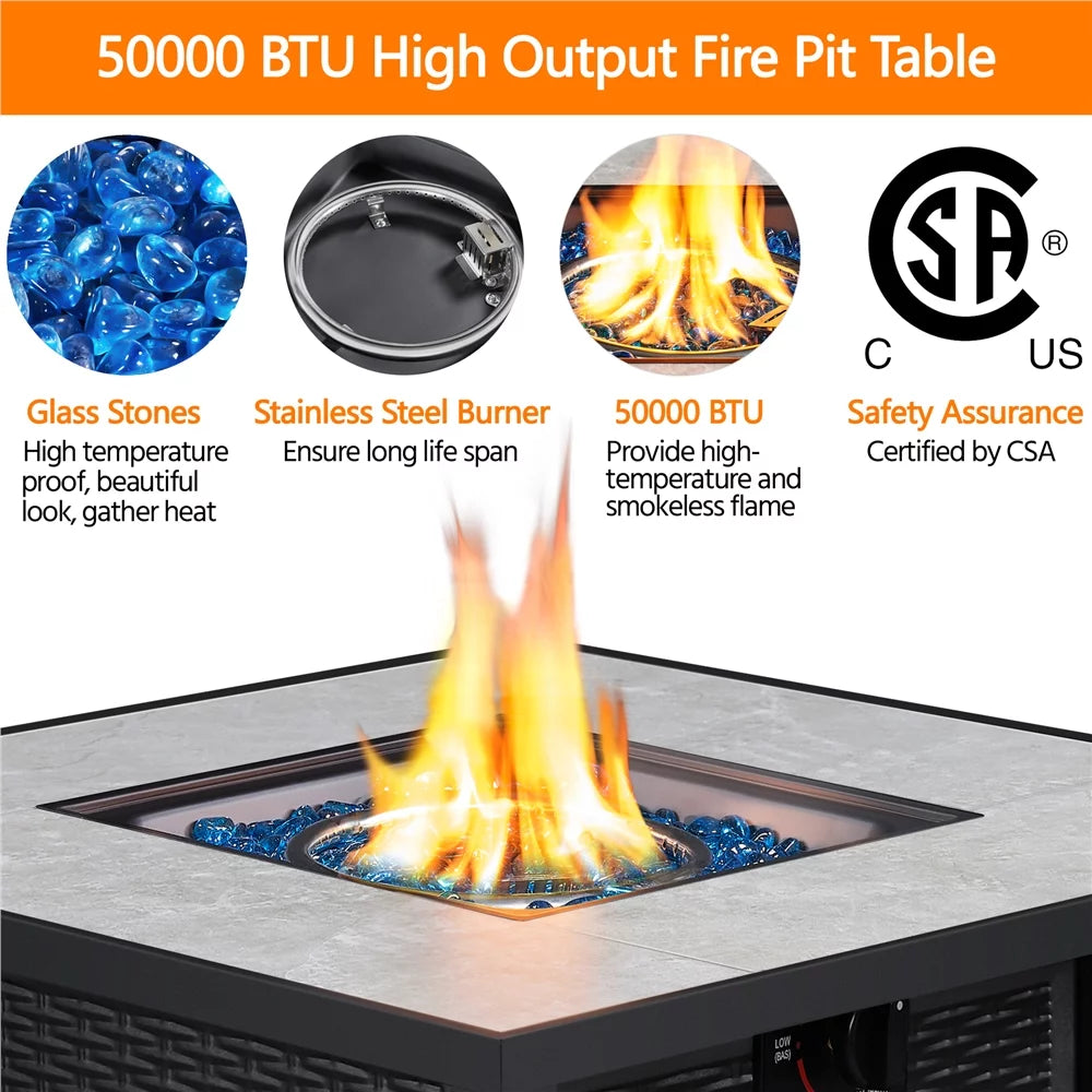 30'' Square Propane Fire Pit Table 50,000 BTU with Ceramic Tabletop S904212