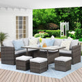 7 Piece Outdoor Dining Sectional Sofa with Dining Table and Chair D49126