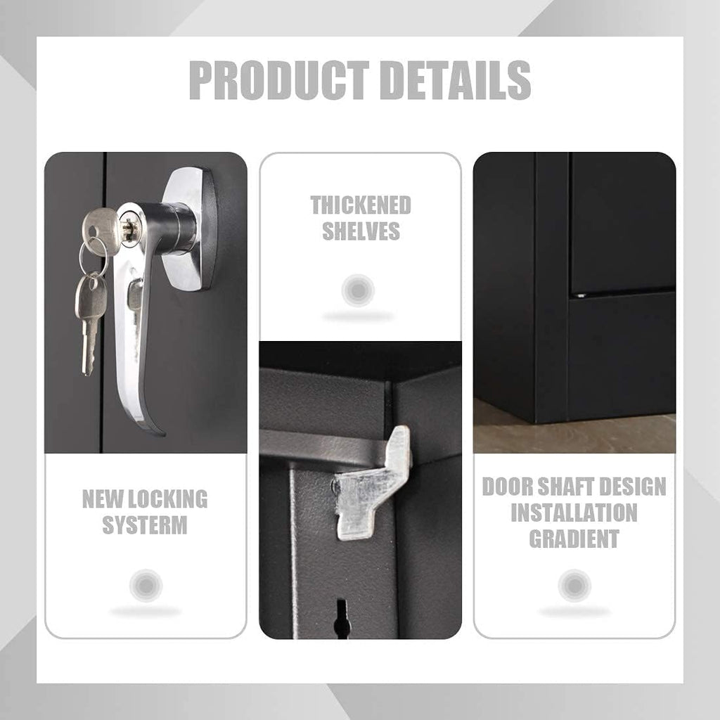 Black Steel Storage Cabinet with 4 Adjustable Shelves and Lockable Doors Z1048