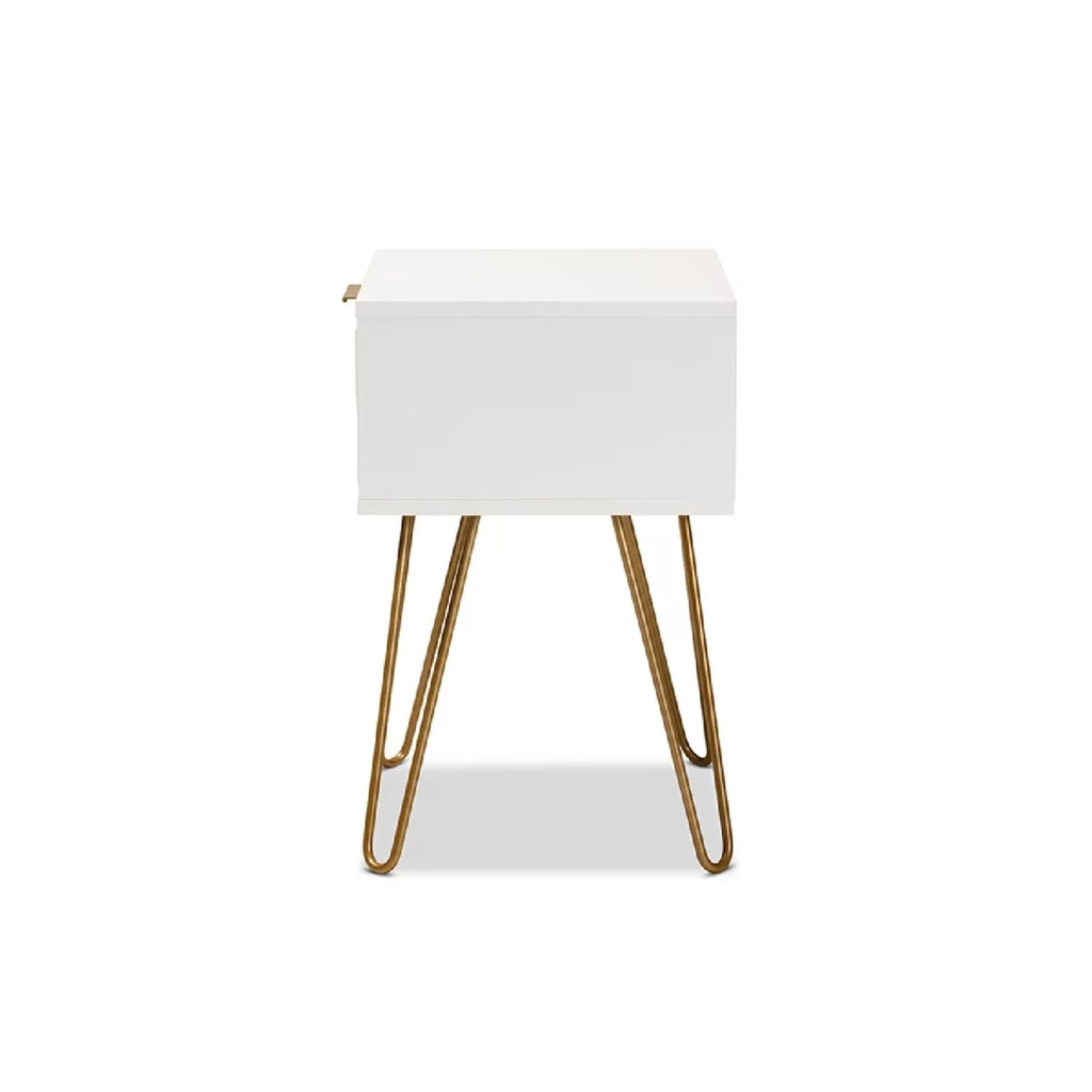 White Wood and Gold Metal 1-Drawer End Table G6758