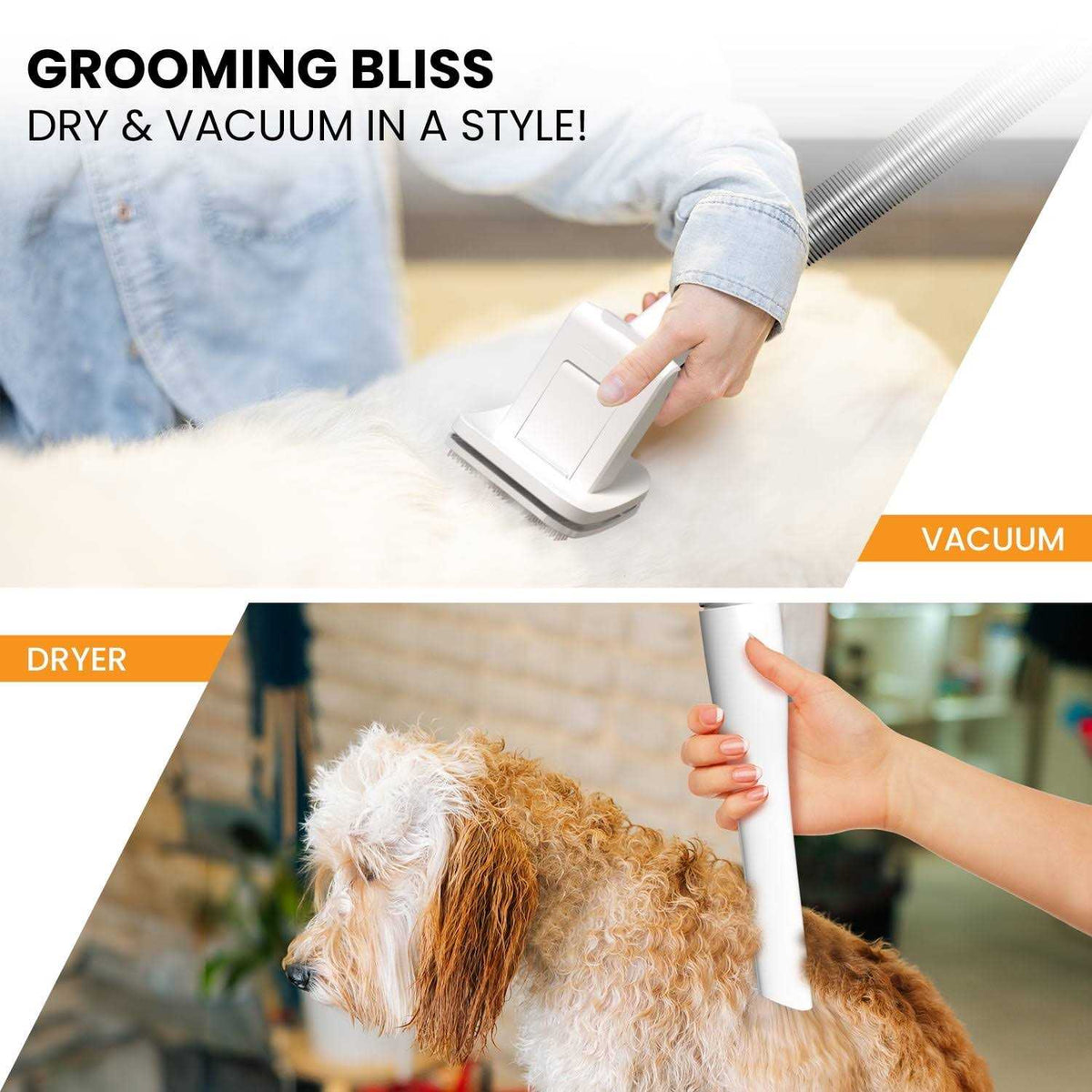 3-in-1 Pet Grooming Kit Vacuum Suction Dryer Clipper 6 Tools 4L I6131
