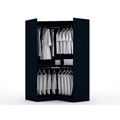 White 2 Piece Corner Wardrobe Closet with Drawers and Hanging Rods I214