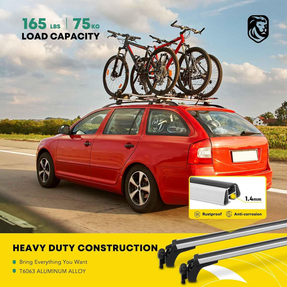 52" Aluminum Roof Rack Cross Bars with Mounting Clamps I368