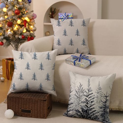 Christmas Tree White 18x18 inch Set of 2 Throw Pillow Covers I2943