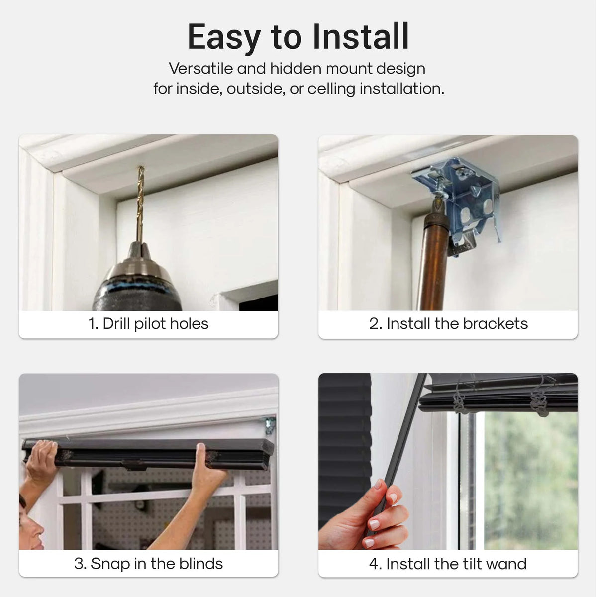 1" Vinyl Blackout Cordless Window Blinds, 64L x 34W Inches J91034