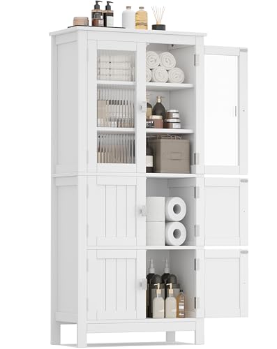 53.1" White Bathroom Storage Cabinet with 6 Doors B952154