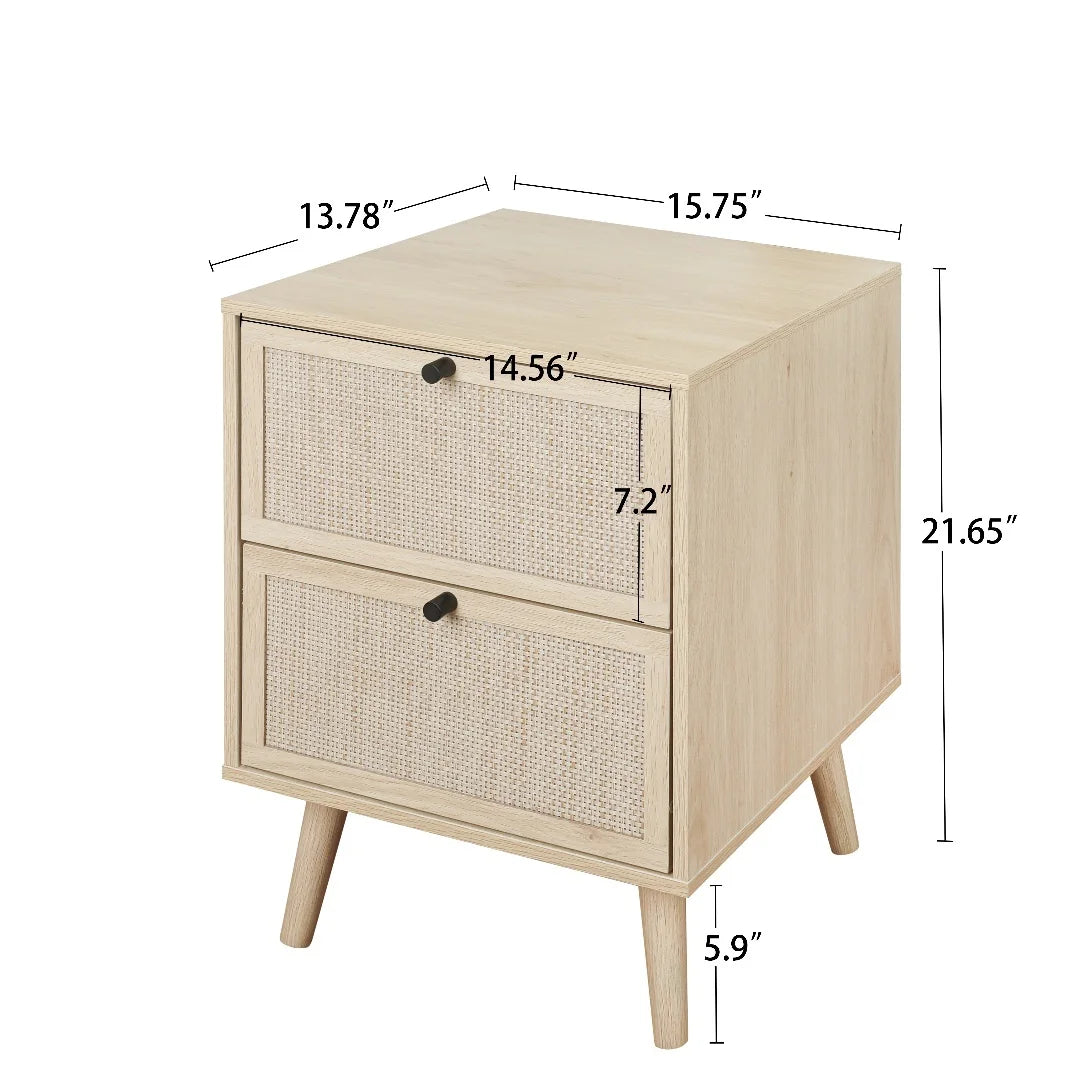 Set of 2 2 Drawer Natural Nightstand V206