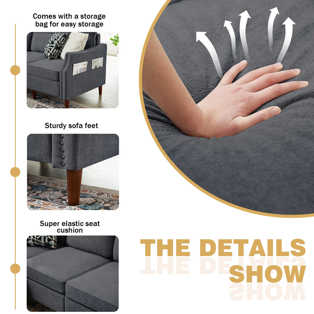 78'' Convertible L Shaped Microfiber Sectional Sofa with Reversible Chaise M56675