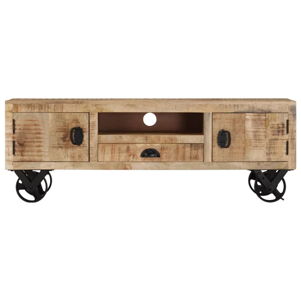 Rough Mango Wood Wheeled TV Stand with 2 Doors H757528