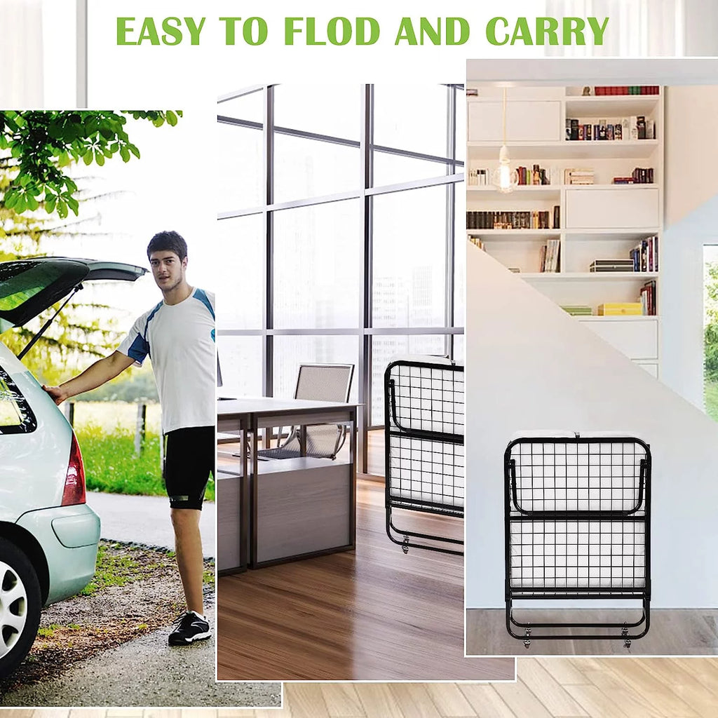 Folding Bed with Memory Foam Mattress and Wheels R13543