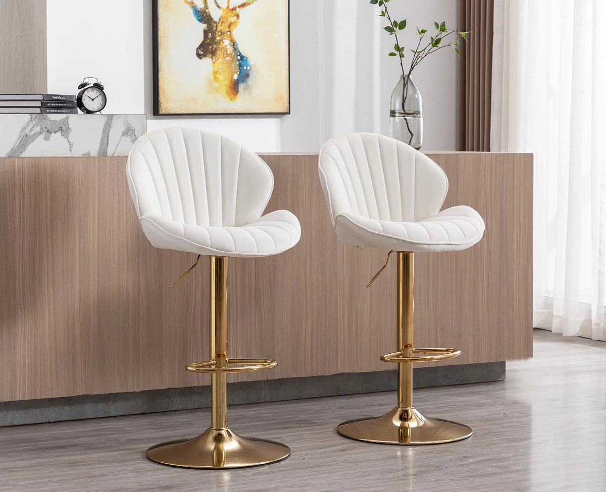 Velvet Upholstered Swivel Bar Stools Set of 2 P969